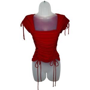 Vintage Y2K Ruched Square Neck Top Large XL Ties Slinky Bows Going Out Sere Nade